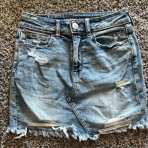 American Eagle Outfitters Women's Ripped Denim Mini Skirt - Light Blue